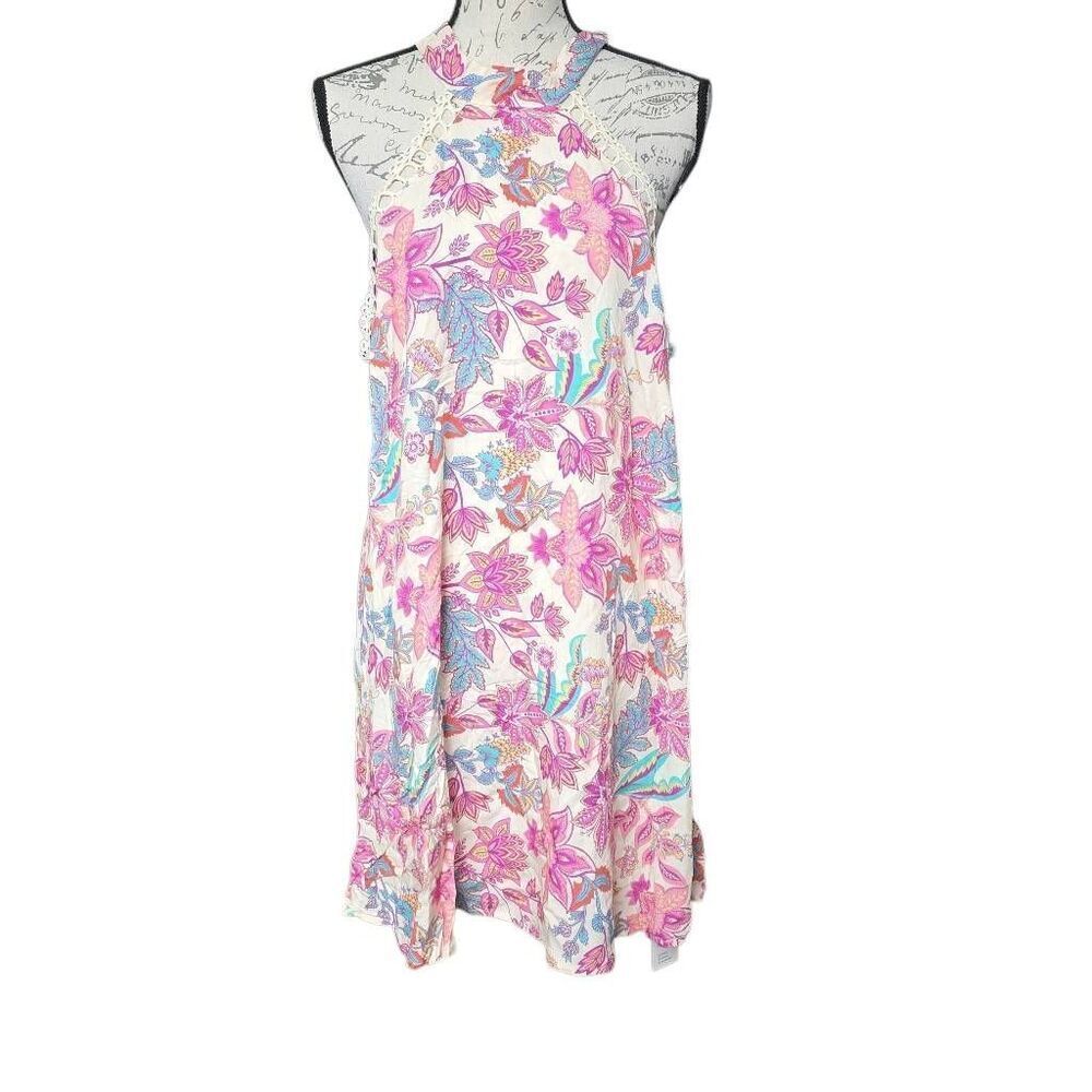 Cupshe Women's Size Large Cream Purple Teal Paisley Print Halter Cover Up